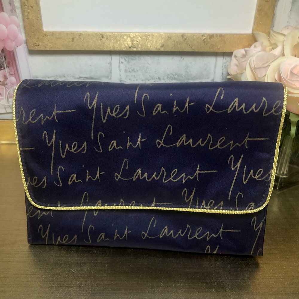 Yves Saint Laurent Purple and Gold Script Parfum Cosmetics Pouch - Picture 1 of 10